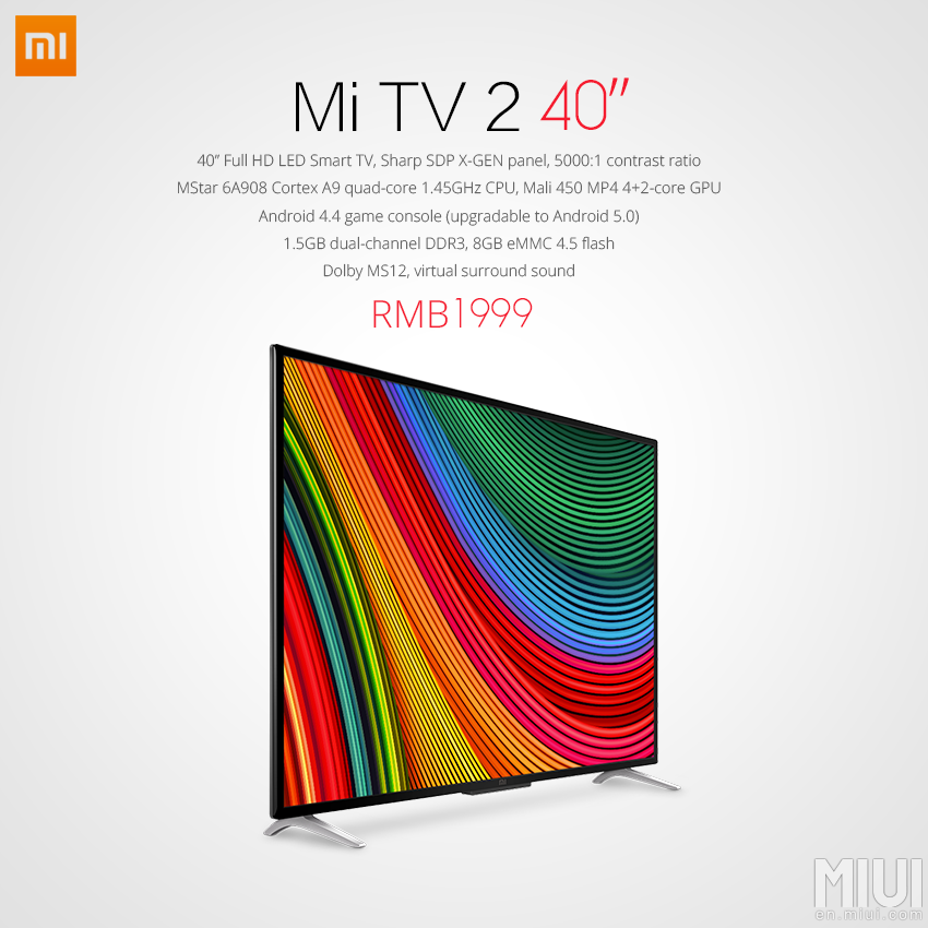 Xiaomi、40インチ FHDのMi TV 2を発表 価格は約39,000円 – Dream Seed.