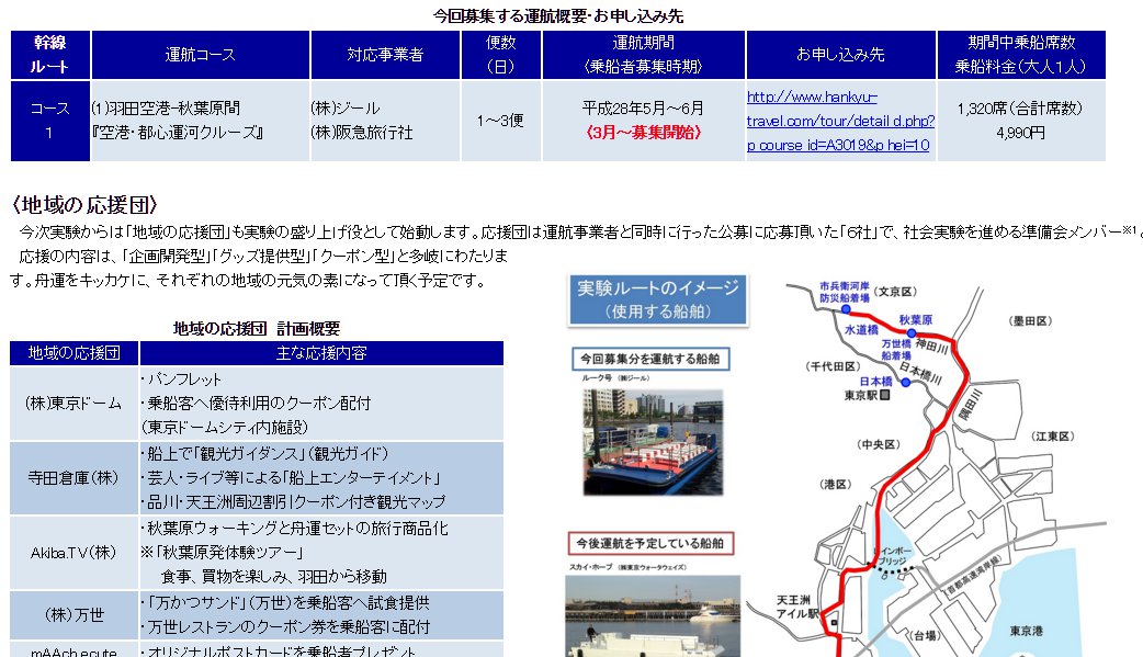 国土交通省羽田空港－秋葉原間の春季舟運社会実験