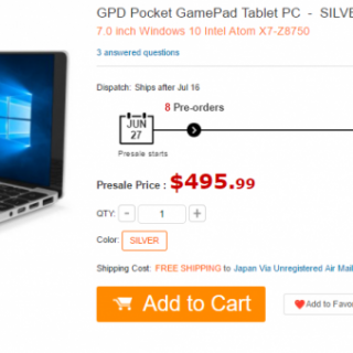 GearBestでGPD Pocketの予約を受け付け中　クーポン適用で55,210円